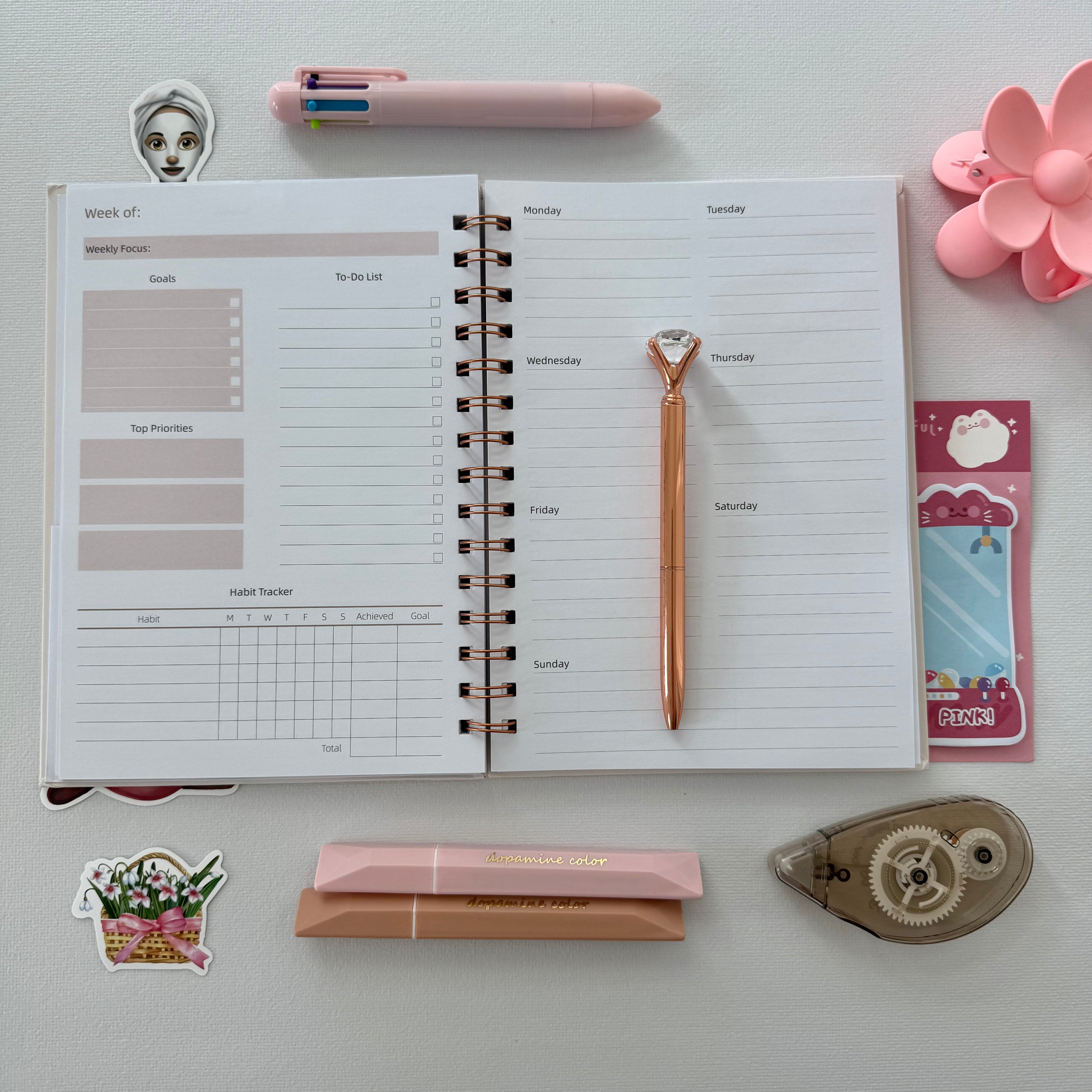 🌸 Pink Weekly Planner Bundle — Soft Focus, Organized Days
