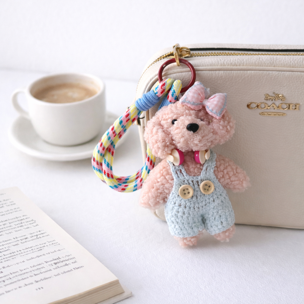Soft Pink Teddy Keychain