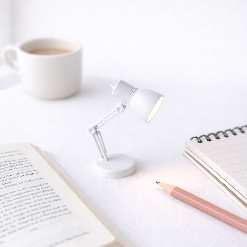🤍 White Mini Desk & Reading Lamp — Soft Light, Cozy Focus